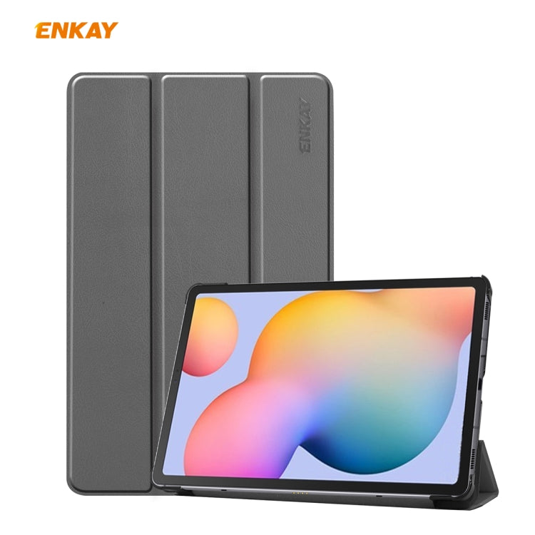 For Samsung Galaxy Tab S6 Lite P610 / P615 / Tab S6 Lite 2022 / P613 / P619 ENKAY 3-Fold Plastic Leather Smart Tablet Case(Grey) - free shipping - PMc TechLife - Order now!