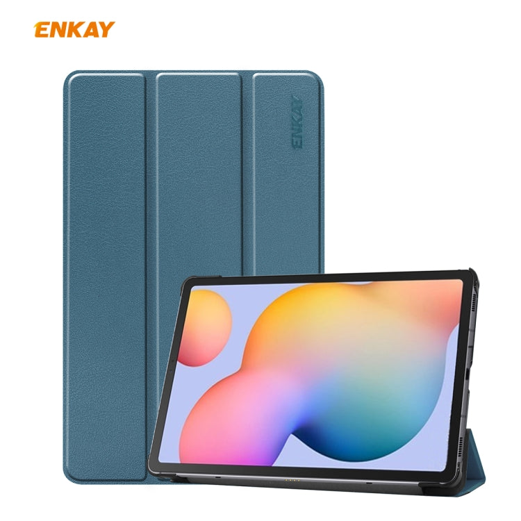 For Samsung Galaxy Tab S6 Lite P610 / P615 / Tab S6 Lite 2022 / P613 / P619 ENKAY 3-Fold Plastic Leather Smart Tablet Case(Blackish Green) - free shipping - PMc TechLife - Order now!