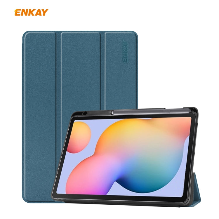 For Samsung Galaxy Tab S6 Lite P610 / P615 / Tab S6 Lite 2022 / P613 / P619 ENKAY Leather Smart Tablet Case with Pen Slot(Blackish Green) - free shipping - PMc TechLife - Order now!