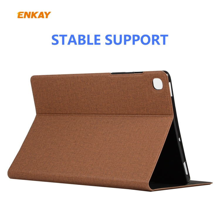 For Samsung Galaxy Tab S6 Lite P610 / P615 / Tab S6 Lite 2022 / P613 / P619 ENKAY Coarse Cloth Leather Smart Tablet Case(Brown) - free shipping - PMc TechLife - Order now!