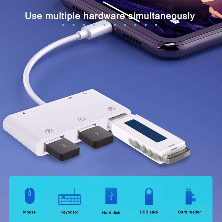 ZS-S1852 6 in 1 3 USB Female to 8 Pin Male OTG Camera Card Reader Adapter with SD & TF Card & 8 Pin Charging Interface, Support All iOS System - Converter & Adapter by PMC Jewellery | Online Shopping South Africa | PMC Jewellery | Buy Now Pay Later Mobicred