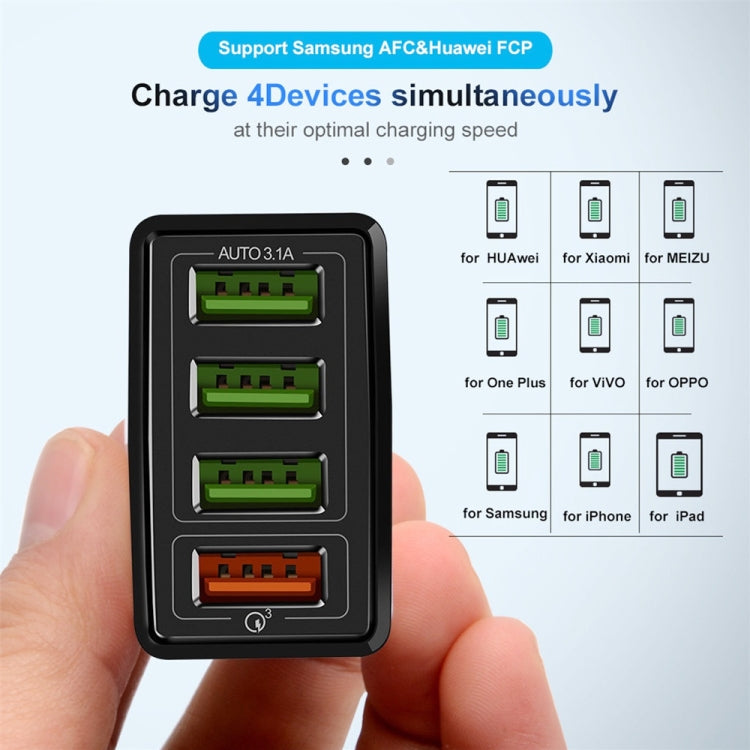2 in 1 1m USB to 8 Pin Data Cable + 30W QC 3.0 4 USB Interfaces Mobile Phone Tablet PC Universal Quick Charger Travel Charger Set, EU Plug(White) - free shipping - PMC Jewellery - Order now!