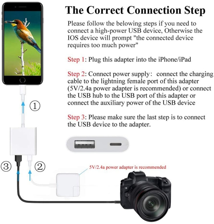 ZS-KL21806 2 in 1 8 Pin to USB 3.0 + Camera USB Read OTG Adapter, Compatible with IOS 13 and Above System - Converter & Adapter by PMC Jewellery | Online Shopping South Africa | PMC Jewellery | Buy Now Pay Later Mobicred