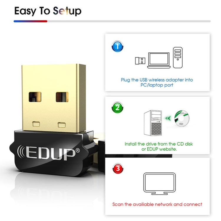 EDUP EP-AC1651 USB WIFI Adapter 650Mbps Dual Band 5G/2.4GHz External Wireless Network Card Wifi Dongle Receiver for Laptop Windows MacOS - free shipping - PMC Jewellery - Order now!