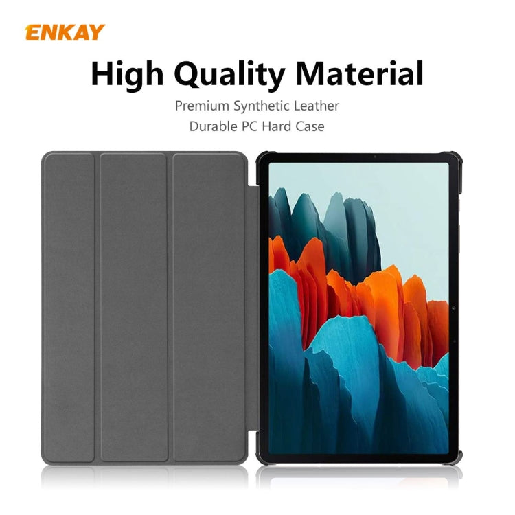 ENKAY ENK-8010 PU Leather + Plastic Smart Case with Three-folding Holder for Samsung Galaxy Tab S8 / Galaxy Tab S7 11.0 T870 / T875(Black) - free shipping - PMc TechLife - Order now!
