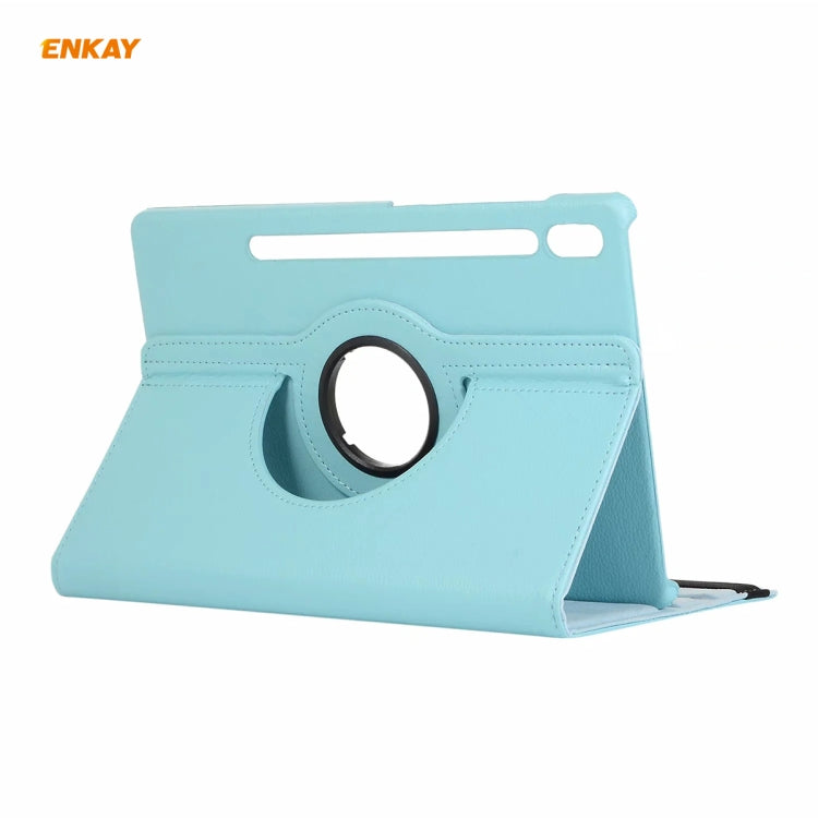 ENKAY for Samsung Galaxy Tab S8 / Galaxy Tab S7 11.0 T870 / T875 ENK-8012 360 Degree Rotation Litchi Texture Horizontal Flip PU Leather Smart Case with Holder & Sleep / Wake-up(Light Blue) - free shipping - PMc TechLife - Order now!