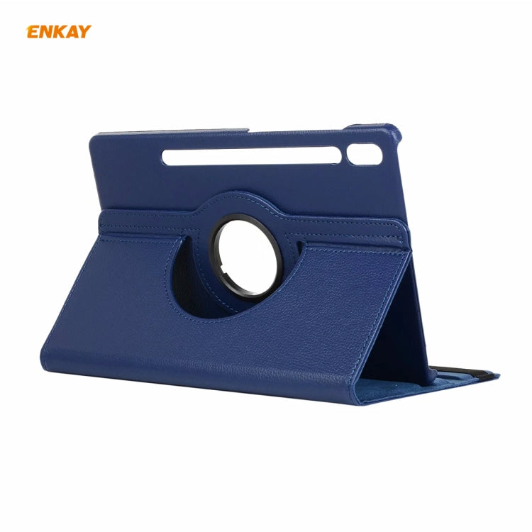 ENKAY for Samsung Galaxy Tab S8 / Galaxy Tab S7 11.0 T870 / T875 ENK-8012 360 Degree Rotation Litchi Texture Horizontal Flip PU Leather Smart Case with Holder & Sleep / Wake-up(Dark Blue) - free shipping - PMc TechLife - Order now!