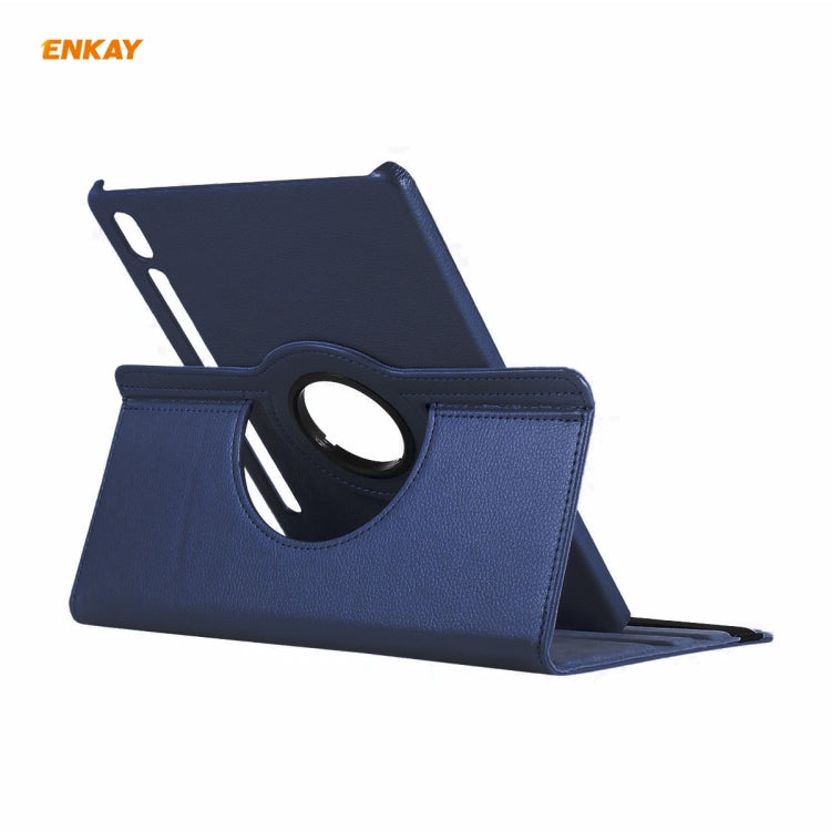 ENKAY for Samsung Galaxy Tab S8 / Galaxy Tab S7 11.0 T870 / T875 ENK-8012 360 Degree Rotation Litchi Texture Horizontal Flip PU Leather Smart Case with Holder & Sleep / Wake-up(Dark Blue) - free shipping - PMc TechLife - Order now!