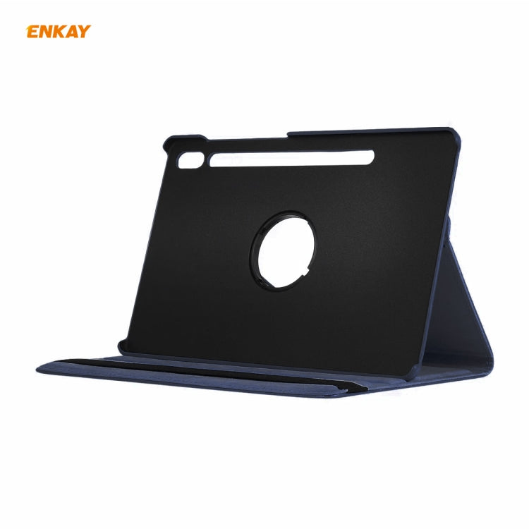 ENKAY for Samsung Galaxy Tab S8 / Galaxy Tab S7 11.0 T870 / T875 ENK-8012 360 Degree Rotation Litchi Texture Horizontal Flip PU Leather Smart Case with Holder & Sleep / Wake-up(Dark Blue) - free shipping - PMc TechLife - Order now!