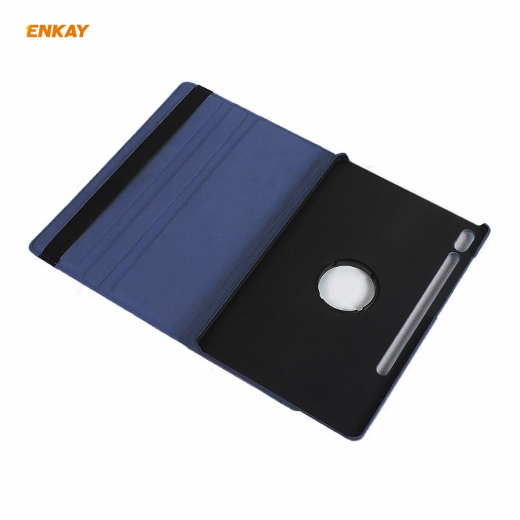 ENKAY for Samsung Galaxy Tab S8 / Galaxy Tab S7 11.0 T870 / T875 ENK-8012 360 Degree Rotation Litchi Texture Horizontal Flip PU Leather Smart Case with Holder & Sleep / Wake-up(Dark Blue) - free shipping - PMc TechLife - Order now!