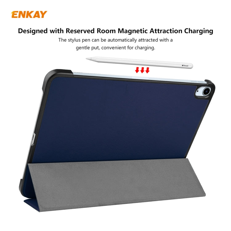 For iPad Air 11 2024 / Pro 11 2018 / Air 10.9 2022 ENKAY 3-folding Plastic Leather Smart Tablet Case(Dark Blue) - free shipping - PMC TechLife - Order now!