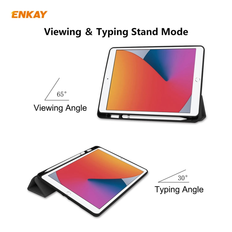 For iPad 10.2 2021 / 2020 / 2019 ENKAY ENK-8016 PU Leather + TPU Smart Case with Pen Slot(Black) - free shipping - PMc TechLife - Order now!