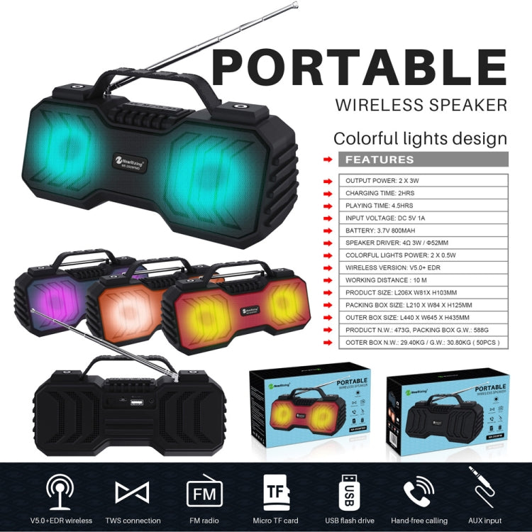 NewRixing NR-2029FMD TWS LED Flashlight Bluetooth Speaker, Support TF Card / FM / 3.5mm AUX / U Disk / Hands-free Calling(Black) - free shipping - PMC Jewellery - Order now!