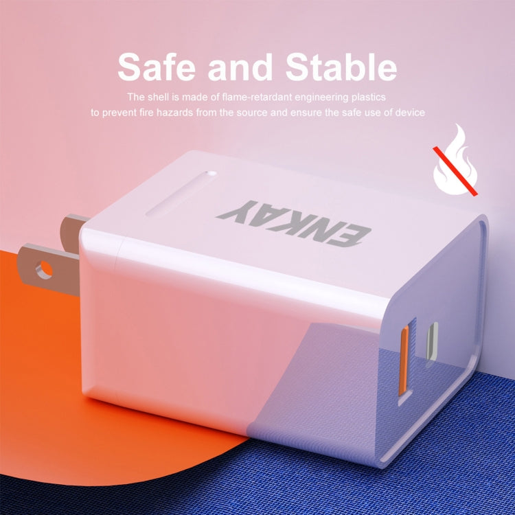 ENKAY Hat-Prince U033 18W 3A PD + QC3.0 Dual USB Fast Charging Power Adapter US Plug Portable Travel Charger With 1m 3A Type-C Cable - free shipping - PMC TechLife - Order now!