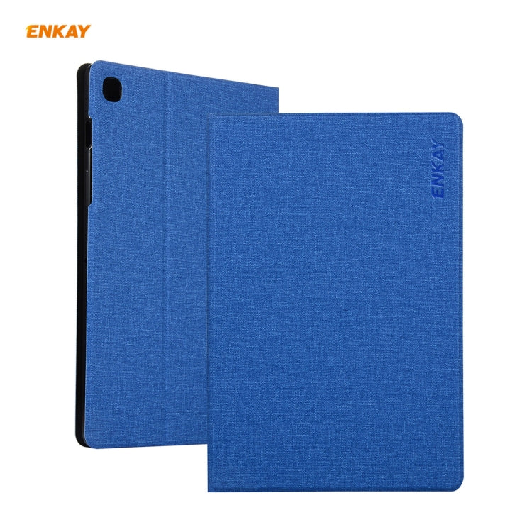 For Samsung Galaxy Tab A7 10.4 T500 / T505 2020 / 2022 ENKAY Coarse Cloth Pattern PU Leather + TPU Smart Case with Holder & Sleep / Wake-up Function(Dark Blue) - free shipping - PMc TechLife - Order now!