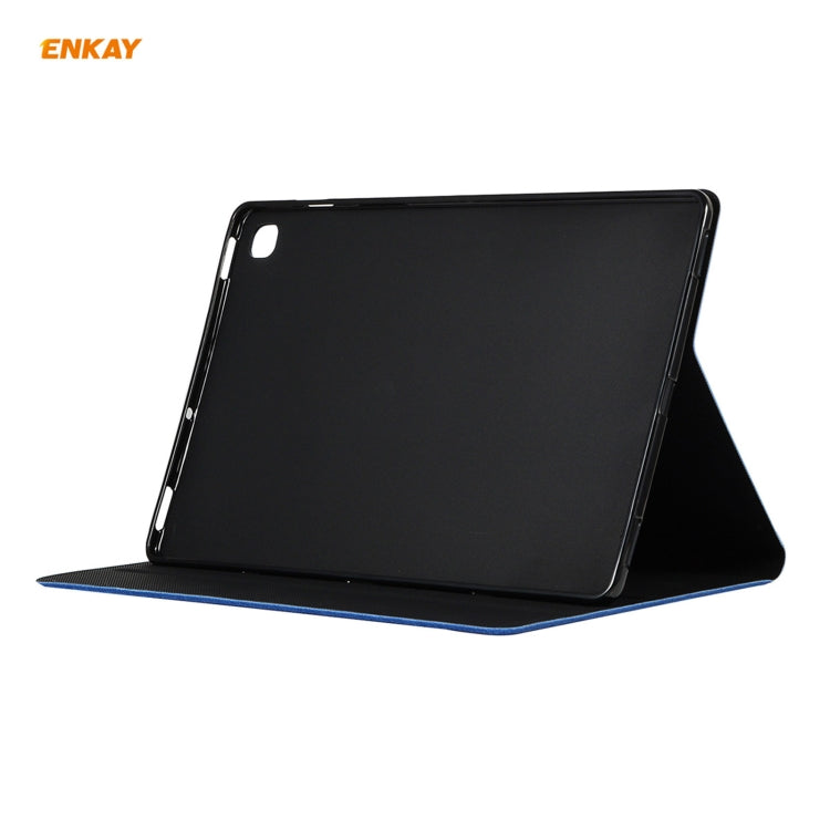 For Samsung Galaxy Tab A7 10.4 T500 / T505 2020 / 2022 ENKAY Coarse Cloth Pattern PU Leather + TPU Smart Case with Holder & Sleep / Wake-up Function(Dark Blue) - free shipping - PMc TechLife - Order now!