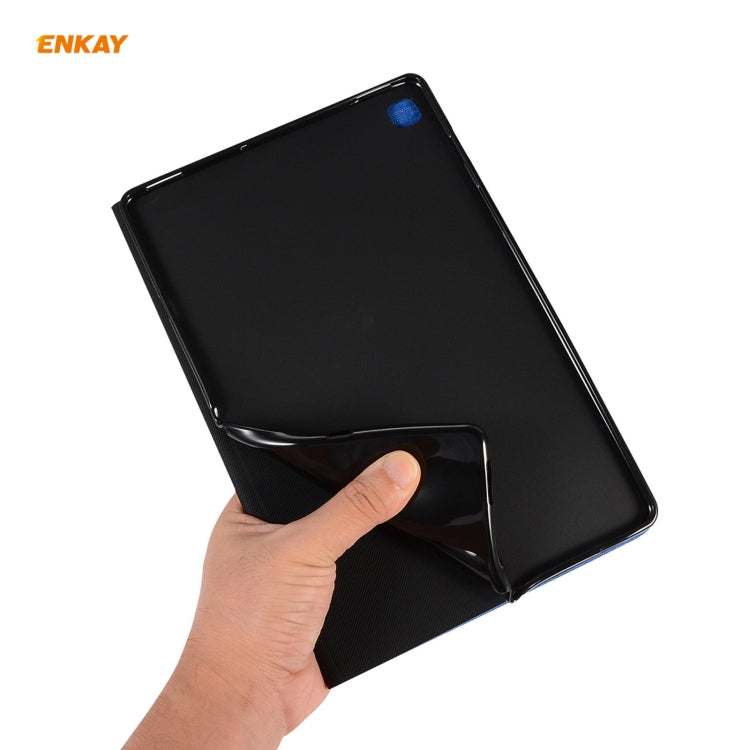 For Samsung Galaxy Tab A7 10.4 T500 / T505 2020 / 2022 ENKAY Coarse Cloth Pattern PU Leather + TPU Smart Case with Holder & Sleep / Wake-up Function(Dark Blue) - free shipping - PMc TechLife - Order now!