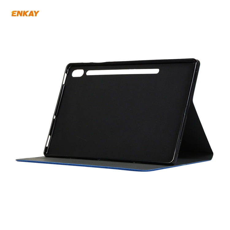 For Samsung Galaxy Tab S8 / Galaxy Tab S7 11.0 T870 / T875 ENKAY Coarse Cloth Pattern PU Leather + TPU Smart Case with Holder & Sleep / Wake-up Function(Dark Blue) - free shipping - PMc TechLife - Order now!