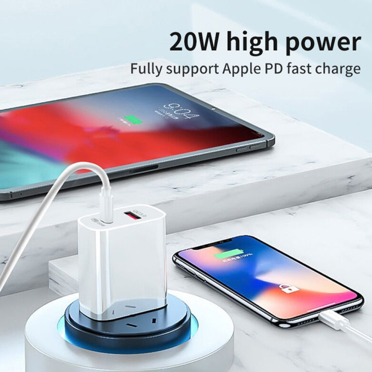 SDC-20WA+C 20W PD + QC 3.0 USB Dual Fast Charging Universal Travel Charger with Type-C / USB-C to 8 Pin Fast Charging Data Cable, UK Plug - USB Charger by PMC Jewellery | Online Shopping South Africa | PMC Jewellery | Buy Now Pay Later Mobicred