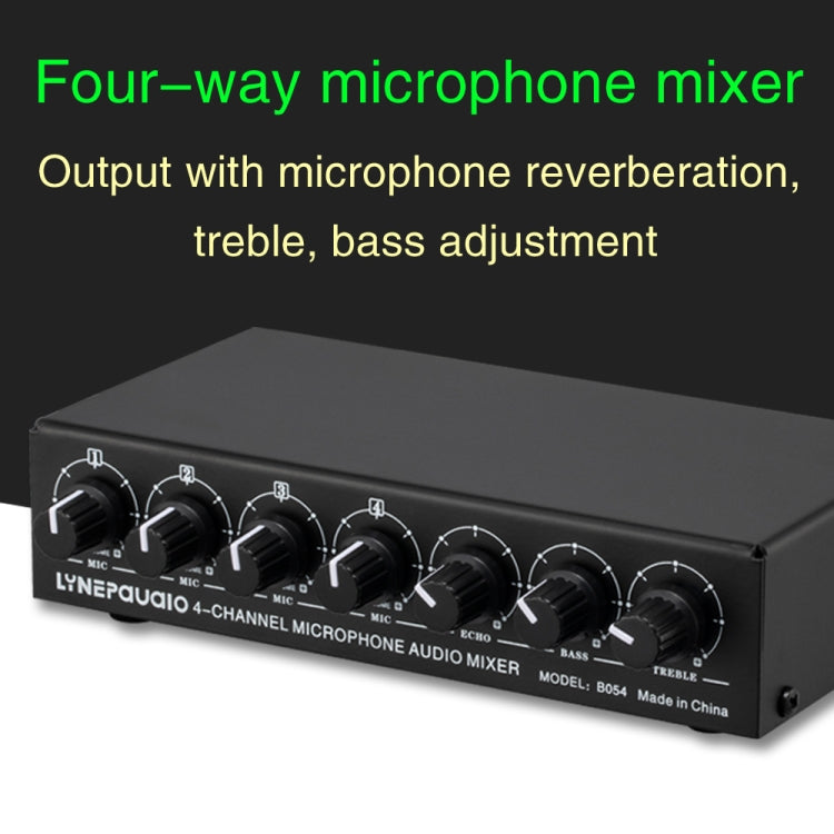 B054 4-Channel Microphone Mixer Support Stereo Output With Reverb Treble And Bass Adjustment, USB 5V Power Supply, US Plug -  by PMC TechLife | Online Shopping South Africa | PMC TechLife