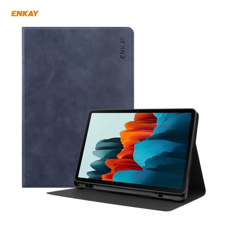 ENKAY ENK-8026 Cow Texture PU Leather + TPU Smart Case with Pen Slot for Samsung Galaxy Tab S8 / Galaxy Tab S7 11.0 T870 / T875(Dark Blue) - free shipping - PMc TechLife - Order now!
