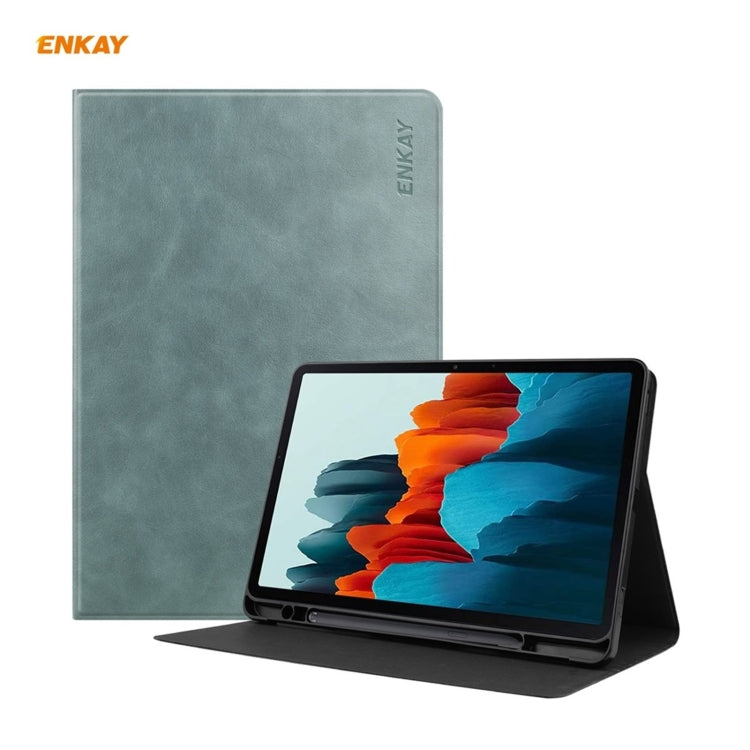 ENKAY ENK-8026 Cow Texture PU Leather + TPU Smart Case with Pen Slot for Samsung Galaxy Tab S8 / Galaxy Tab S7 11.0 T870 / T875(Green) - free shipping - PMc TechLife - Order now!