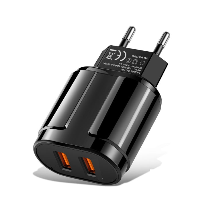 Dual USB Portable Travel Charger + 1 Meter USB to 8 Pin Data Cable, EU Plug(Black) - free shipping - PMC Jewellery - Order now!