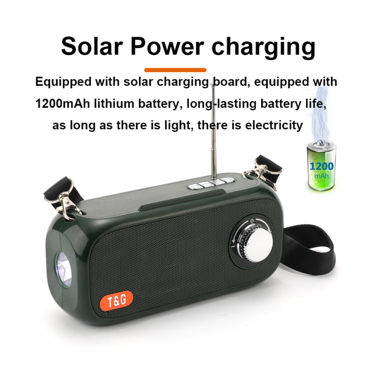 T&G TG613 TWS Solar Portable Bluetooth Speakers with LED Flashlight, Support TF Card / FM / AUX / U Disk(Dark Green) - free shipping - PMC Jewellery - Order now!