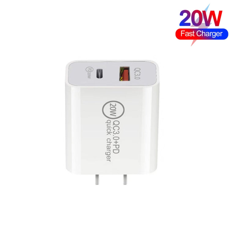20W PD Type-C + QC 3.0 USB Interface Fast Charging Travel Charger with USB to 8 Pin Fast Charge Data Cable US Plug - free shipping - PMC Jewellery - Order now!
