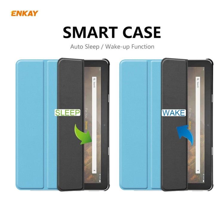 ENKAY PU Leather + Plastic Smart Case with Three-folding Holder for Amazon Fire HD 10 / 10 Plus (2021)(Light Blue) - free shipping - PMC TechLife - Order now!