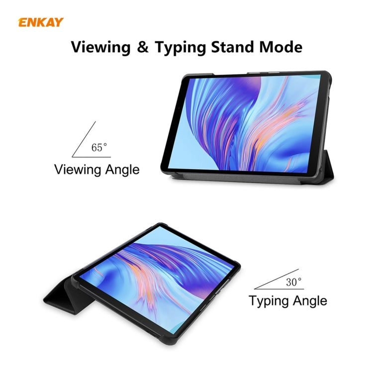 ENKAY PU Leather + Plastic Case with Three-folding Holder for Huawei MatePad T8 / Honor Tablet X7(Black) - free shipping - PMc TechLife - Order now!