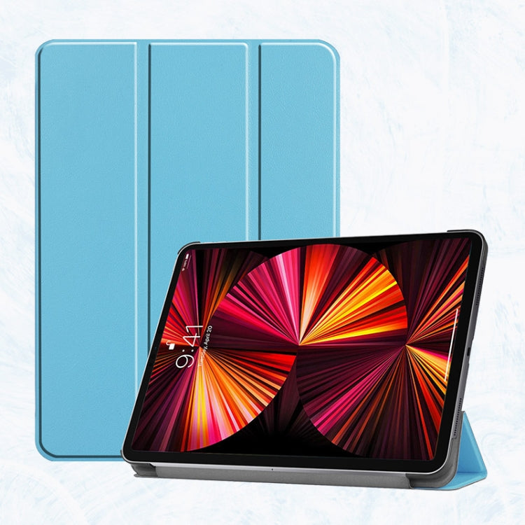 For iPad Pro 11 2022 / 2021 / 2020 ENKAY 3-Folding Shockproof PC Cover Custer Texture PU Leather Tablet Case with Holder & Sleep / Wake-up Function(Light Blue) - free shipping - PMc TechLife - Order now!