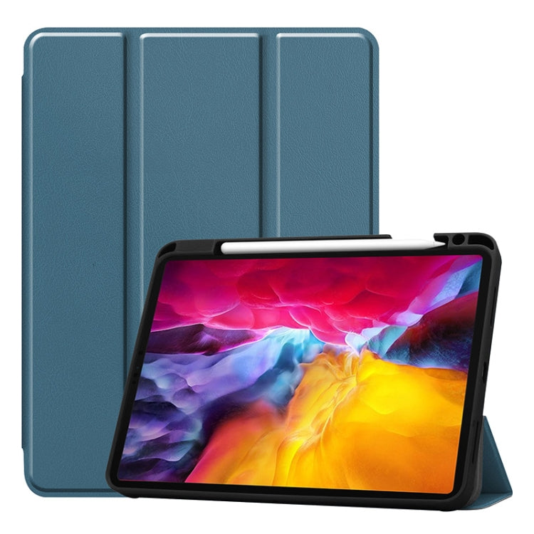For iPad Pro 11 2022 / 2021 / 2020 ENKAY 3-Folding Shockproof TPU Cover Custer Texture PU Leather Tablet Case with Pencil Slot & Holder & Sleep / Wake-up Function(Dark Green) - free shipping - PMc TechLife - Order now!