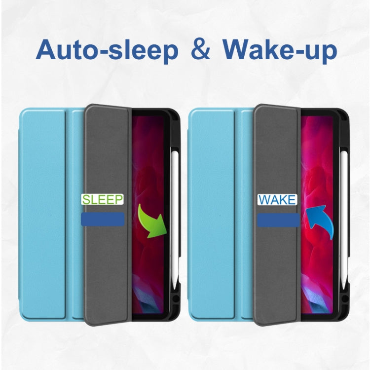 For iPad Pro 11 2022 / 2021 / 2020 ENKAY 3-Folding Shockproof TPU Cover Custer Texture PU Leather Tablet Case with Pencil Slot & Holder & Sleep / Wake-up Function(Light Blue) - free shipping - PMc TechLife - Order now!