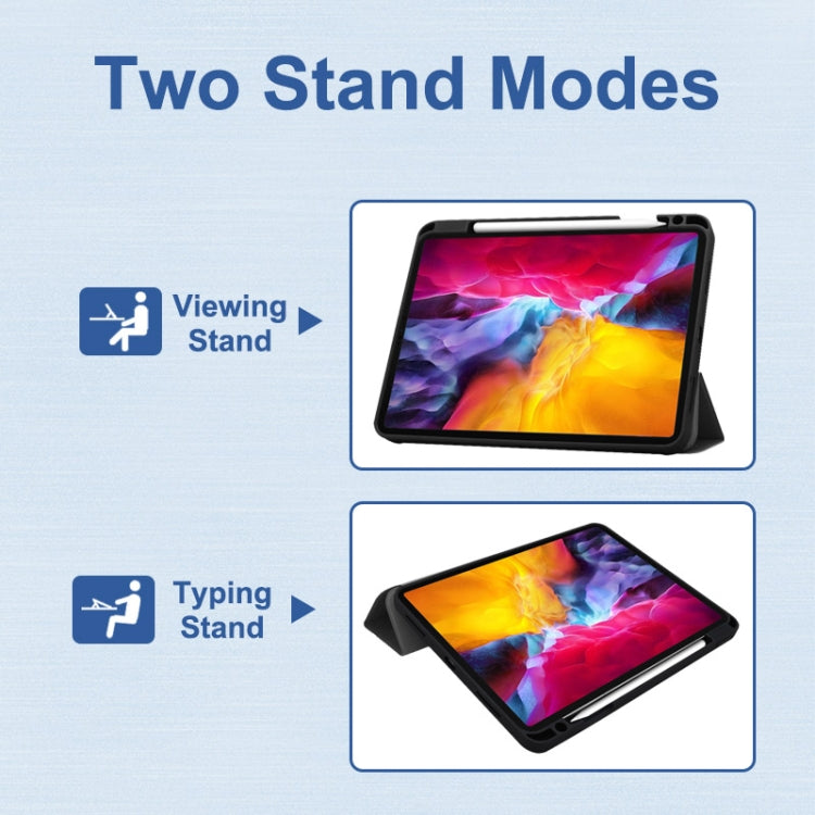 For iPad Pro 11 2022 / 2021 / 2020 ENKAY 3-Folding Shockproof TPU Cover Custer Texture PU Leather Tablet Case with Pencil Slot & Holder & Sleep / Wake-up Function(Dark Blue) - free shipping - PMc TechLife - Order now!