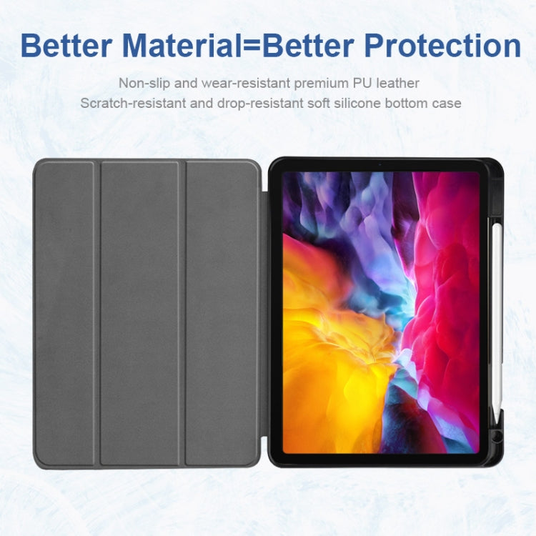 For iPad Pro 11 2022 / 2021 / 2020 ENKAY 3-Folding Shockproof TPU Cover Custer Texture PU Leather Tablet Case with Pencil Slot & Holder & Sleep / Wake-up Function(Dark Blue) - free shipping - PMc TechLife - Order now!