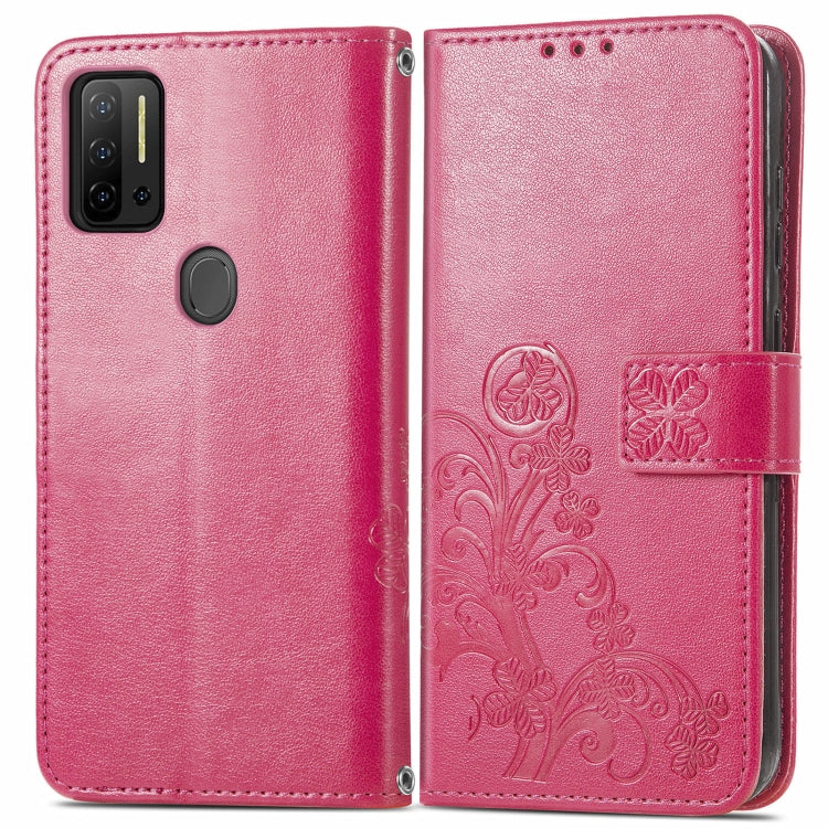 For Ulefone Note 11 Plus Four-leaf Clasp Embossed Buckle Mobile Phone Protection Leather Case with Lanyard & Card Slot & Wallet & Bracket Function(Magenta) - Ulefone Cases by PMC Jewellery | Online Shopping South Africa | PMC Jewellery | Buy Now Pay Later Mobicred