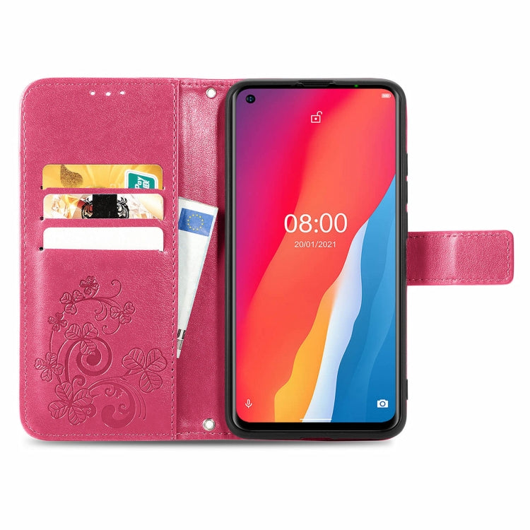 For Ulefone Note 11 Plus Four-leaf Clasp Embossed Buckle Mobile Phone Protection Leather Case with Lanyard & Card Slot & Wallet & Bracket Function(Magenta) - Ulefone Cases by PMC Jewellery | Online Shopping South Africa | PMC Jewellery | Buy Now Pay Later Mobicred