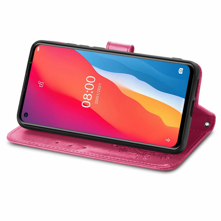For Ulefone Note 11 Plus Four-leaf Clasp Embossed Buckle Mobile Phone Protection Leather Case with Lanyard & Card Slot & Wallet & Bracket Function(Magenta) - Ulefone Cases by PMC Jewellery | Online Shopping South Africa | PMC Jewellery | Buy Now Pay Later Mobicred