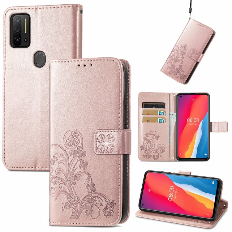 For Ulefone Note 11 Plus Four-leaf Clasp Embossed Buckle Mobile Phone Protection Leather Case with Lanyard & Card Slot & Wallet & Bracket Function(Rose Gold) - Ulefone Cases by PMC Jewellery | Online Shopping South Africa | PMC Jewellery | Buy Now Pay Later Mobicred