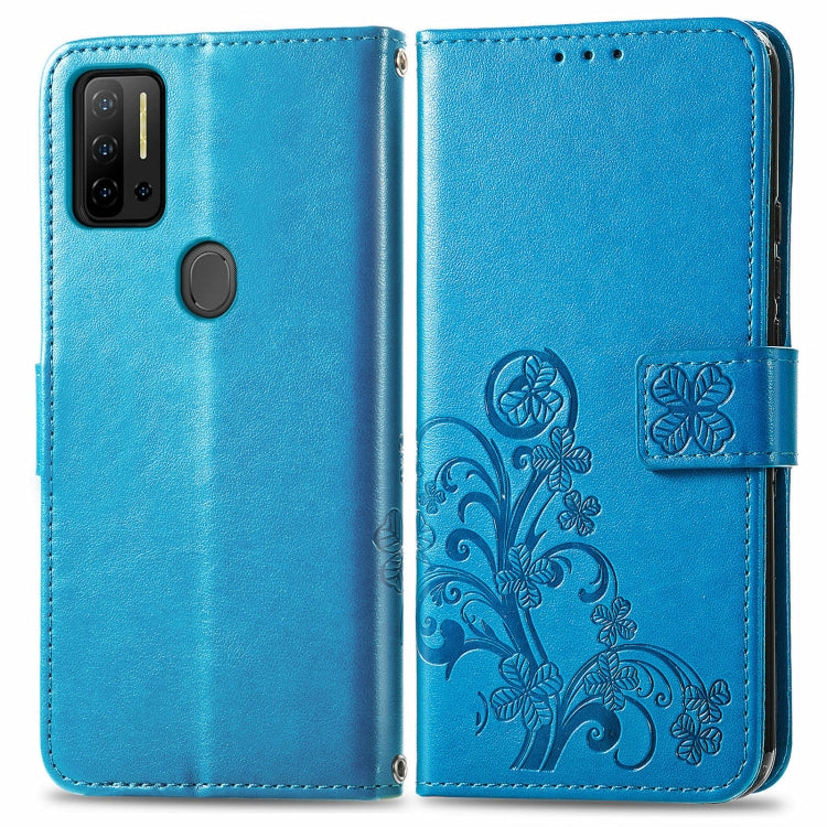 For Ulefone Note 11 Plus Four-leaf Clasp Embossed Buckle Mobile Phone Protection Leather Case with Lanyard & Card Slot & Wallet & Bracket Function(Blue) - Ulefone Cases by PMC Jewellery | Online Shopping South Africa | PMC Jewellery | Buy Now Pay Later Mobicred