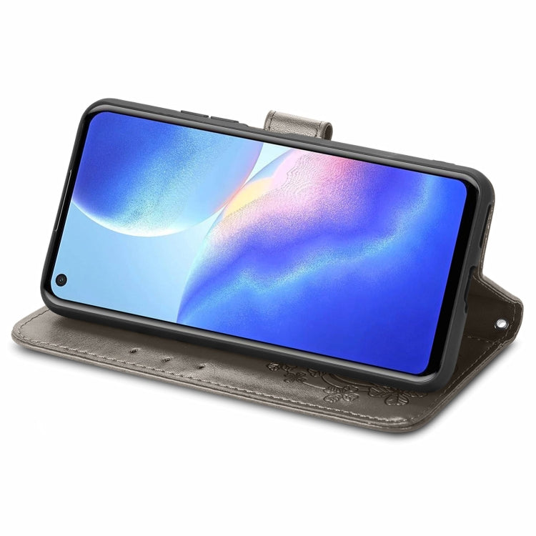 For Blackview A90 Four-leaf Clasp Embossed Buckle Mobile Phone Protection Leather Case with Lanyard & Card Slot & Wallet & Bracket Function(Gray) -  by PMC TechLife | Online Shopping South Africa | PMC TechLife | Buy Now Pay Later Mobicred