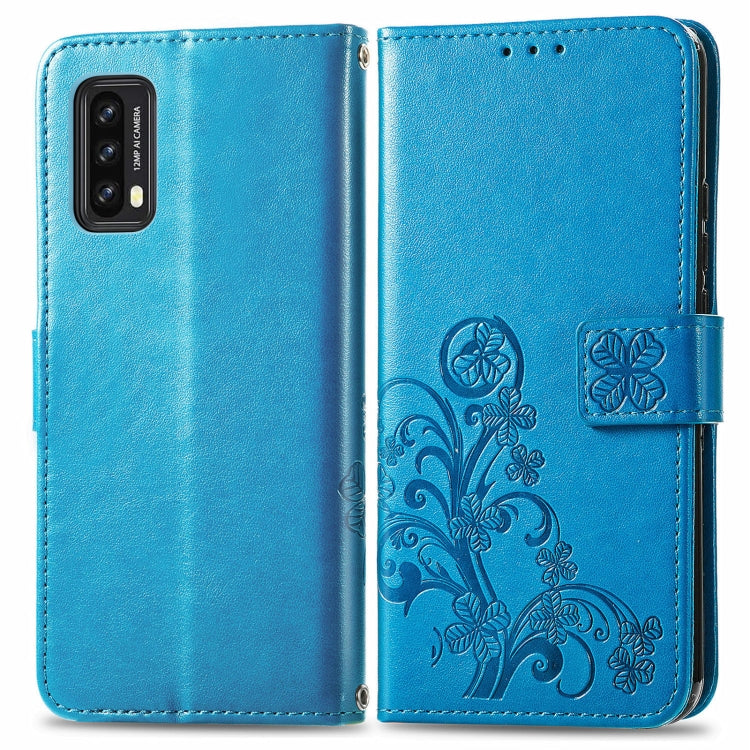 For Blackview A90 Four-leaf Clasp Embossed Buckle Mobile Phone Protection Leather Case with Lanyard & Card Slot & Wallet & Bracket Function(Blue) -  by PMC TechLife | Online Shopping South Africa | PMC TechLife | Buy Now Pay Later Mobicred