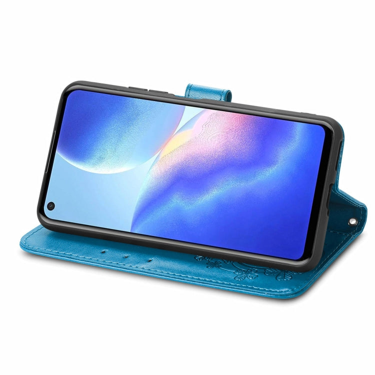 For Blackview A90 Four-leaf Clasp Embossed Buckle Mobile Phone Protection Leather Case with Lanyard & Card Slot & Wallet & Bracket Function(Blue) -  by PMC TechLife | Online Shopping South Africa | PMC TechLife | Buy Now Pay Later Mobicred