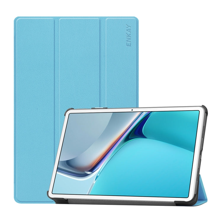 For Huawei MatePad 11 2021 ENKAY Custer Texture Horizontal Flip PU+PC Leather Case with Three-folding Holder & Sleep / Wake-up Function(Light Blue) - free shipping - PMC TechLife - Order now!