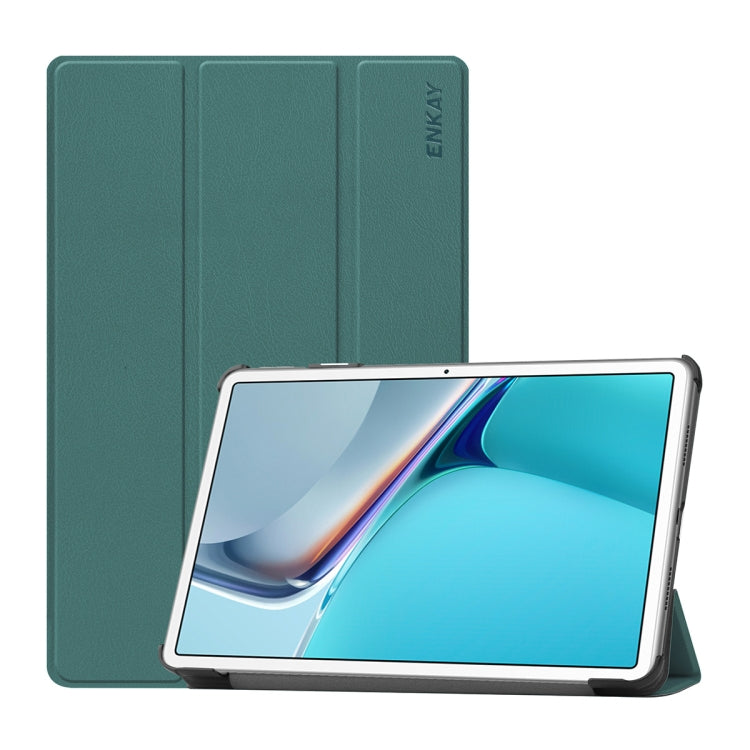 For Huawei MatePad 11 2021 ENKAY Custer Texture Horizontal Flip PU+PC Leather Case with Three-folding Holder & Sleep / Wake-up Function(Dark Green) - free shipping - PMC TechLife - Order now!