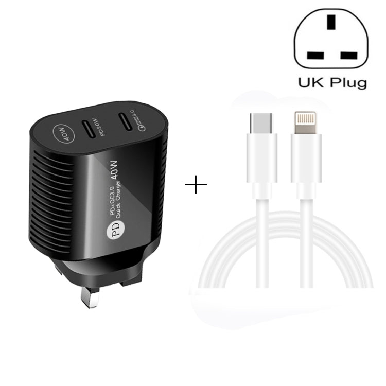 40W Dual Port PD / Type-C Fast Charger with Type-C to 8 Pin Data Cable, UK Plug(White) - free shipping - PMC Jewellery - Order now!