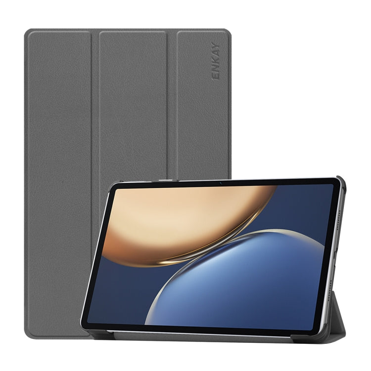For Honor Tablet V7 Pro ENKAY Custer Texture Horizontal Flip PU+PC Leather Case with Three-folding Holder & Sleep / Wake-up Function(Grey) - Honor by ENKAY | Online Shopping South Africa | PMC TechLife | Buy Now Pay Later Mobicred