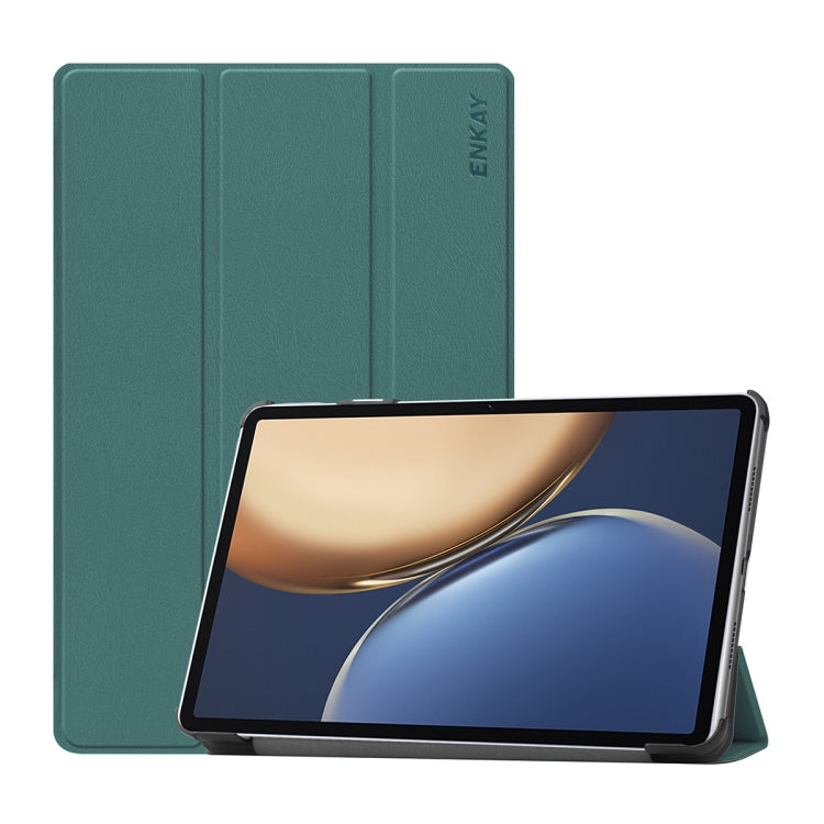 For Honor Tablet V7 Pro ENKAY Custer Texture Horizontal Flip PU+PC Leather Case with Three-folding Holder & Sleep / Wake-up Function(Dark Green) - Honor by ENKAY | Online Shopping South Africa | PMC TechLife | Buy Now Pay Later Mobicred