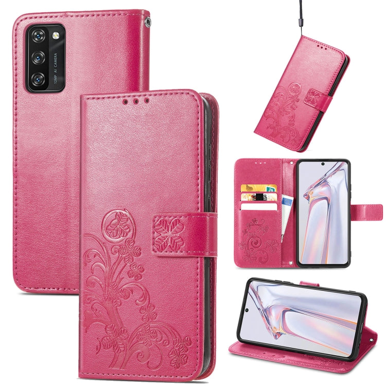 For Blackview A100 Four-leaf Clasp Embossed Buckle Mobile Phone Protection Leather Case with Lanyard & Card Slot & Wallet & Bracket Function(Magenta) - More Brand by PMC TechLife | Online Shopping South Africa | PMC TechLife